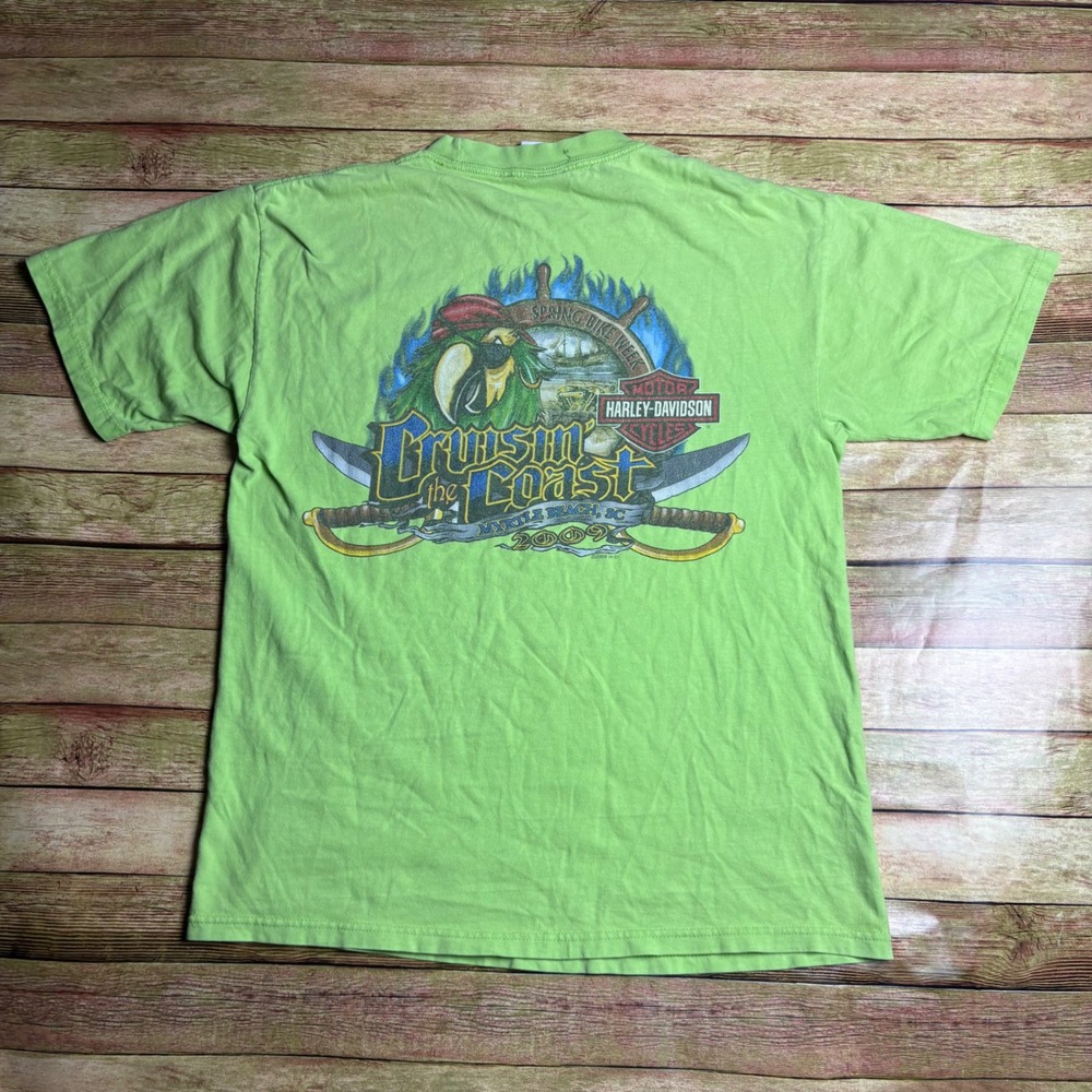 Vintage 2009 Harley Davidson Myrtle Beach SC Shirt Lime Green RK Stratman M